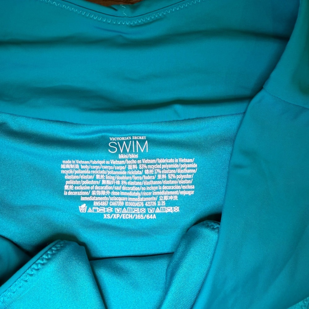 Victorias Secret Turquoise Blue‎ Triangle Bikini Top High Waist Ruched Bottom XS - Picture 5 of 9